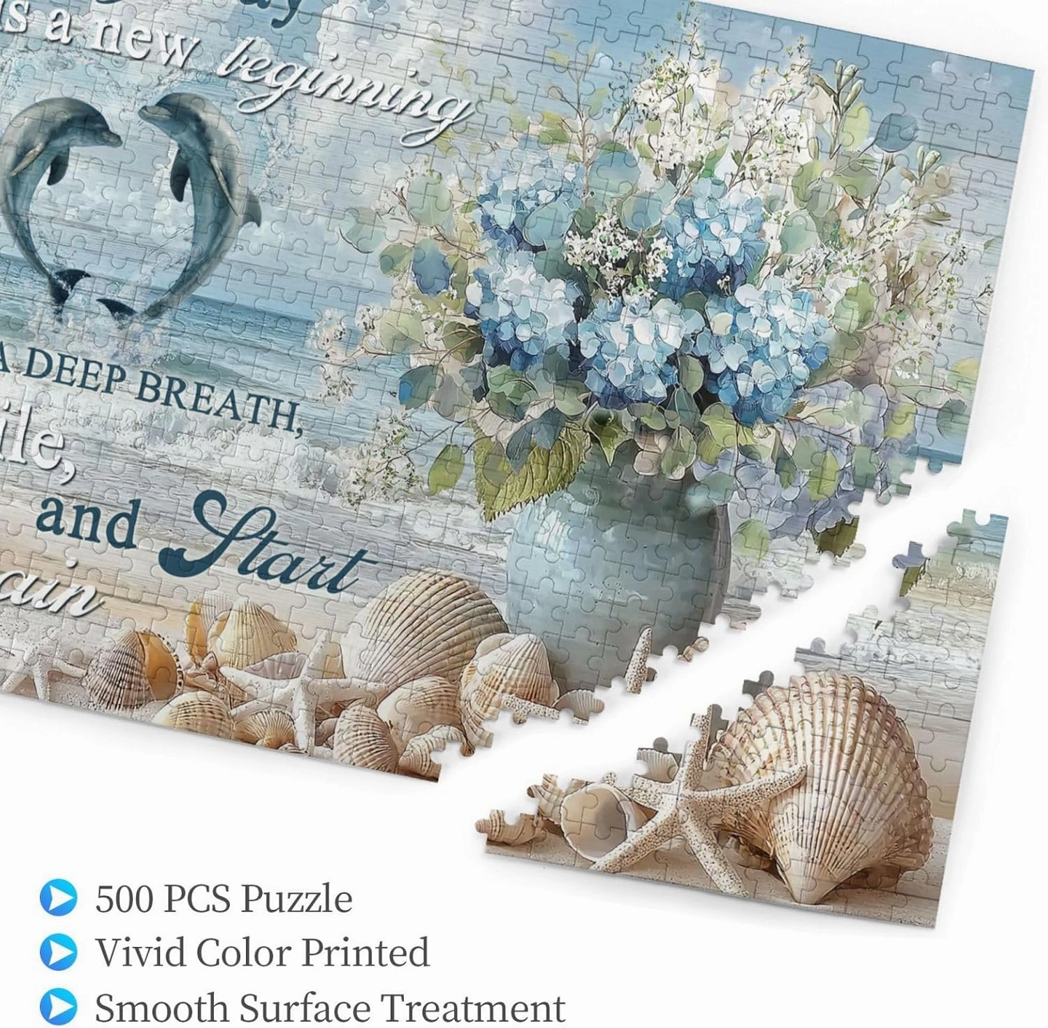 Christian Bible Verses Beach 500 Pieces Jigsaw Puzzles Religious Dolphin Flwoer Puzzles for Adults Spiritual Inspirational Puzzle as Home Decoration Family Unzip Game or A Toy to Develop Intelligence