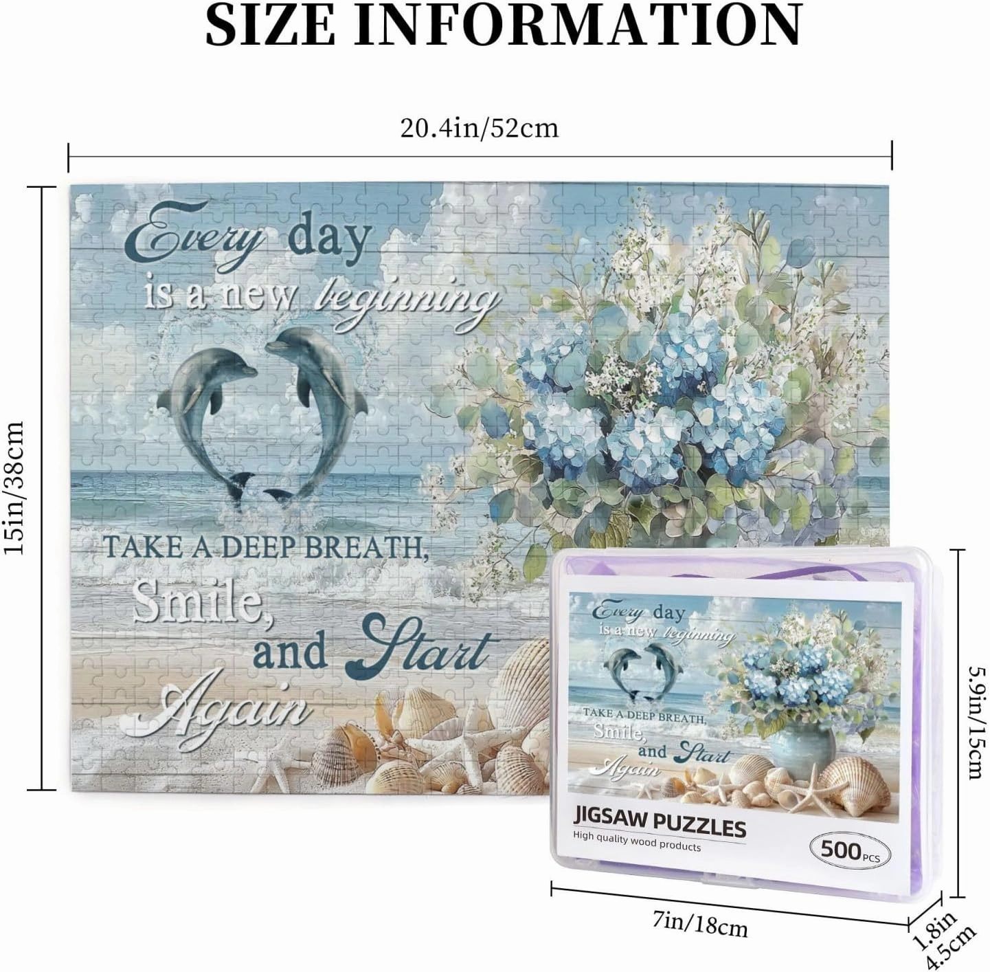Christian Bible Verses Beach 500 Pieces Jigsaw Puzzles Religious Dolphin Flwoer Puzzles for Adults Spiritual Inspirational Puzzle as Home Decoration Family Unzip Game or A Toy to Develop Intelligence