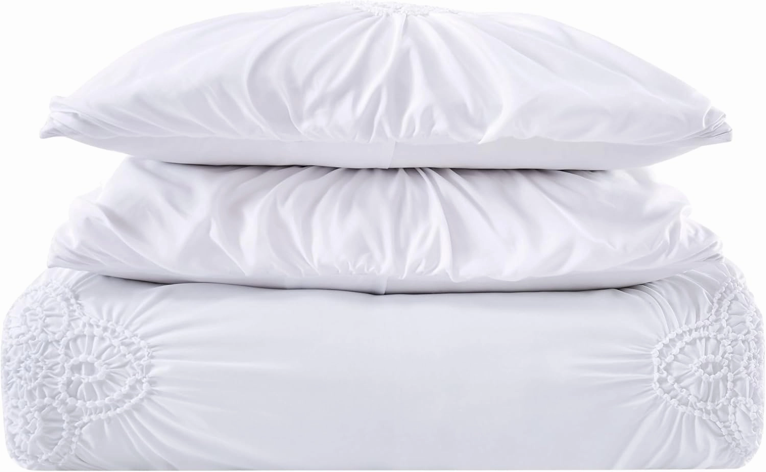 Christian Siriano NY Greorgia Rouched Duvet Set, Full/Queen, White 3 Piece