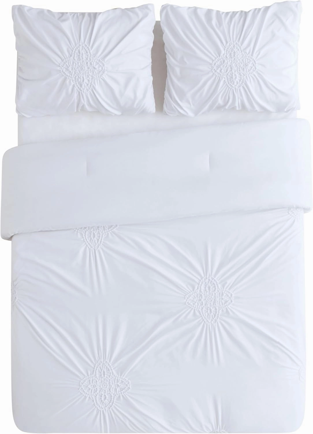 Christian Siriano NY Greorgia Rouched Duvet Set, Full/Queen, White 3 Piece