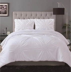 Christian Siriano NY Greorgia Rouched Duvet Set, Full/Queen, White 3 Piece