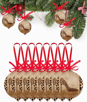 Christmas Ornament 2024 Wild Animal Skin Leopard Print,Clear Acrylic Hanging Accessories for Christmas Tree Decoration,Sexy Lady High Heels Leaf Shape Xmas Pendant with Ribbons Gift Tags 8 Pieces