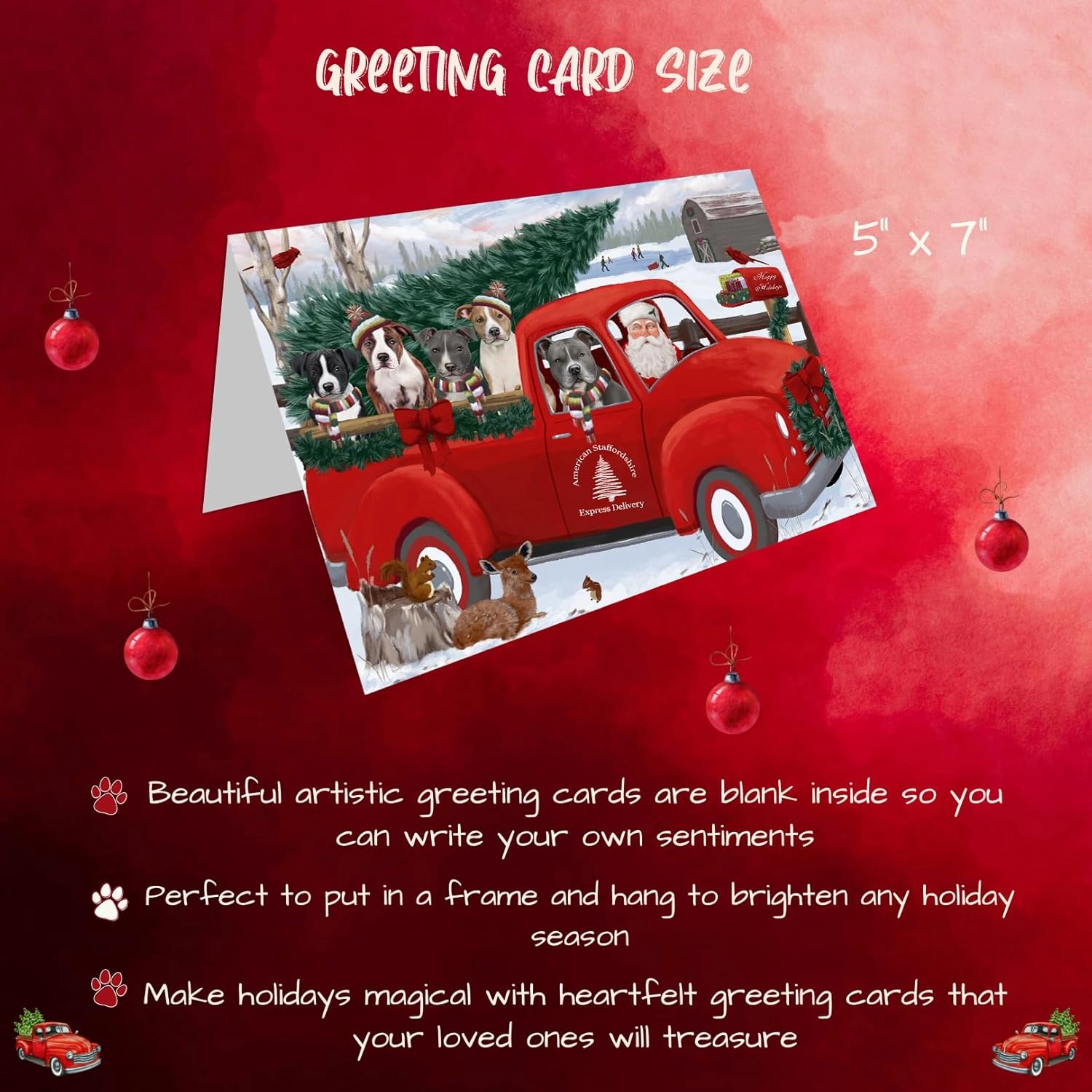 Christmas Santa Express Delivery Red Truck American Staffordshire Terriers Dog Greeting Cards - Pets Invitation Cards with Envelopes - Pet Artwork Christmas Greeting Cards GCD68831 (Packs of 10)