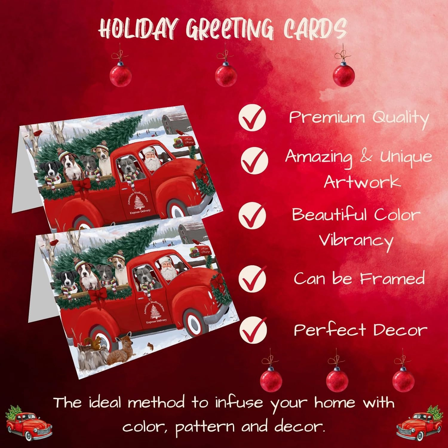 Christmas Santa Express Delivery Red Truck American Staffordshire Terriers Dog Greeting Cards - Pets Invitation Cards with Envelopes - Pet Artwork Christmas Greeting Cards GCD68831 (Packs of 10)
