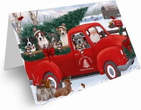 Christmas Santa Express Delivery Red Truck American Staffordshire Terriers Dog Greeting Cards - Pets Invitation Cards with Envelopes - Pet Artwork Christmas Greeting Cards GCD68831 (Packs of 10)