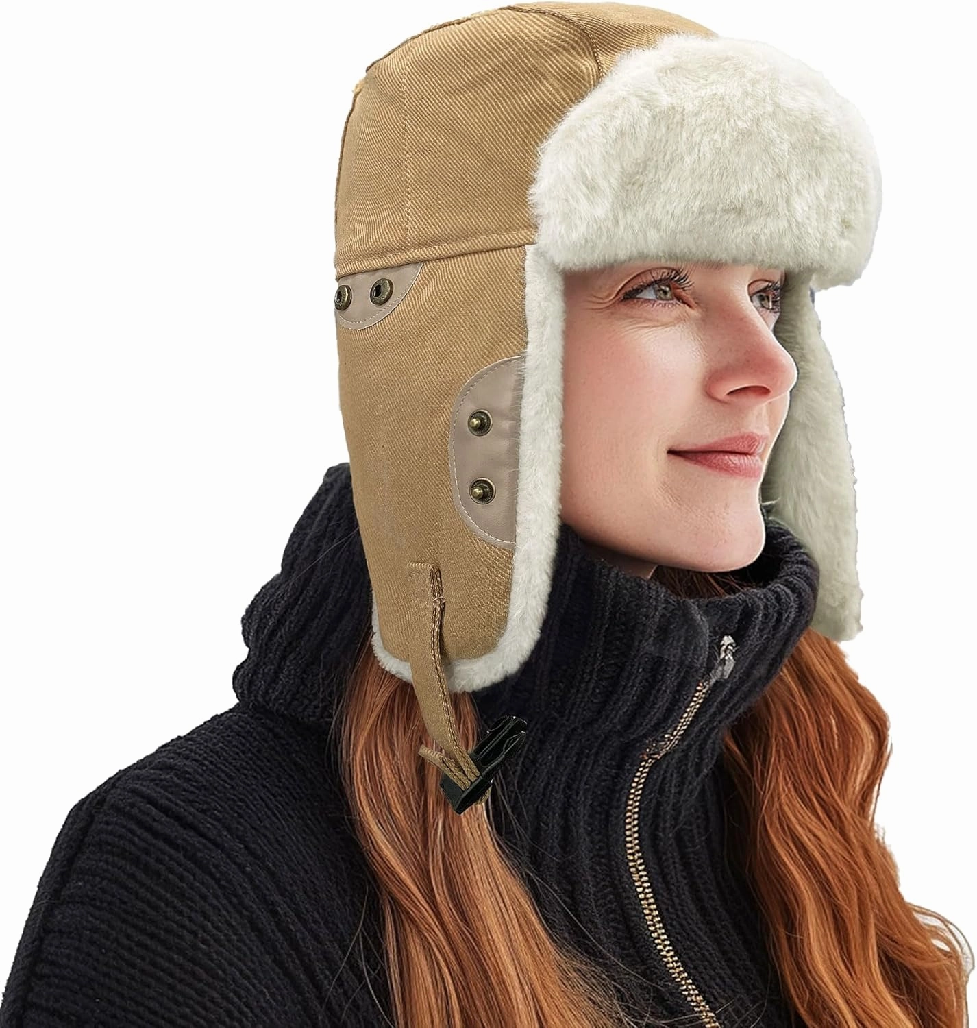Clakllie Faux Fur Trapper Hat Warm Eskimo Hat Russian Trooper Hats Unisex Earflaps Hat with Chin Strap Winter Snow Cap
