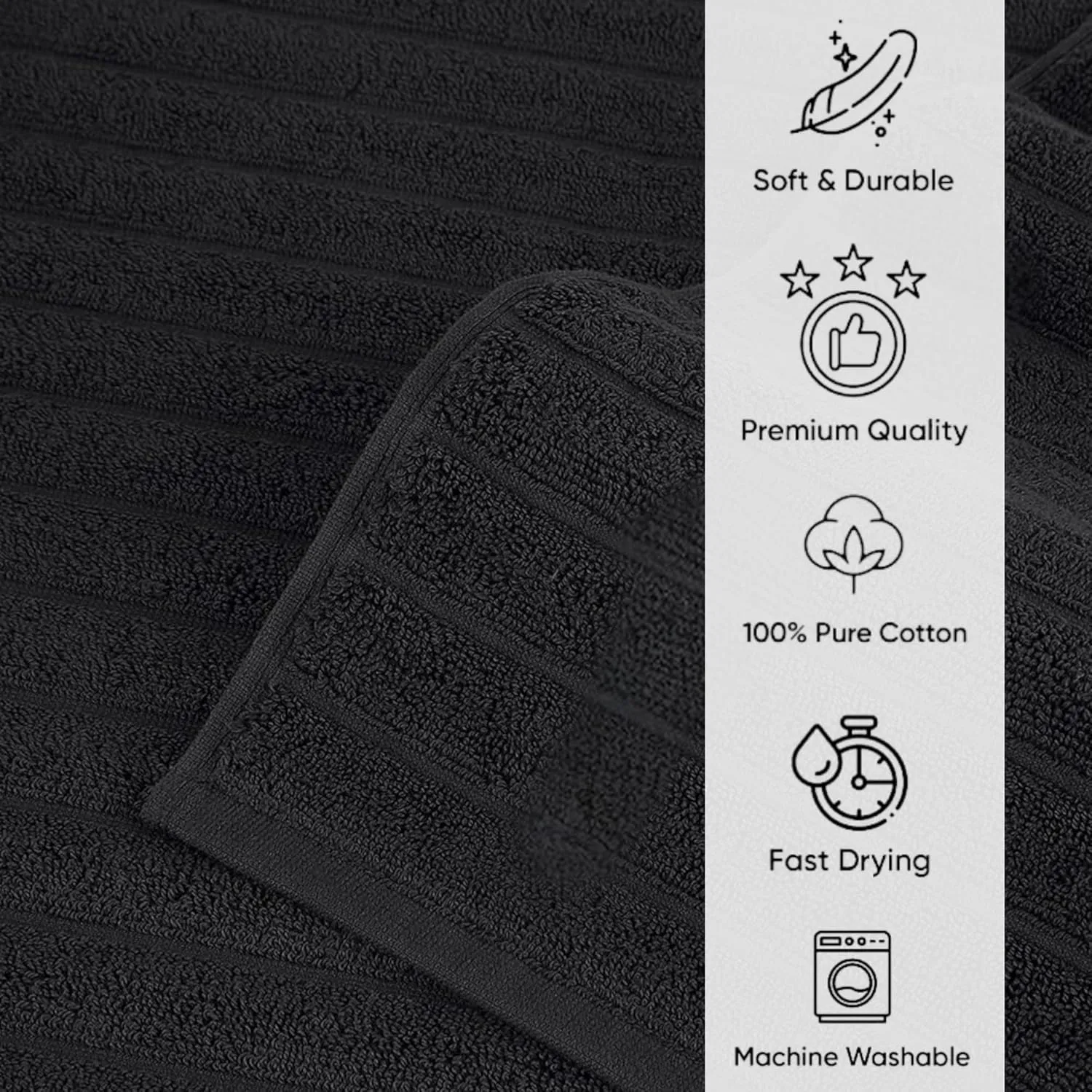 Classic Turkish Towels CTT Luxury 6 Piece Towel Set, 100% Turkish Cotton, Quick Drying, Highly Absorbent & Comfy, Includes 2 Bath Towels, 2 Hand Towels & 2 Washcloths | (Black)