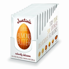 Classic Almond Butter Squeeze Packs by Justin's, Only Two Ingredients, Gluten-free, Non-GMO, Vegan, Sustainably Sourced, 3 Packs of 10 (1.15oz each)