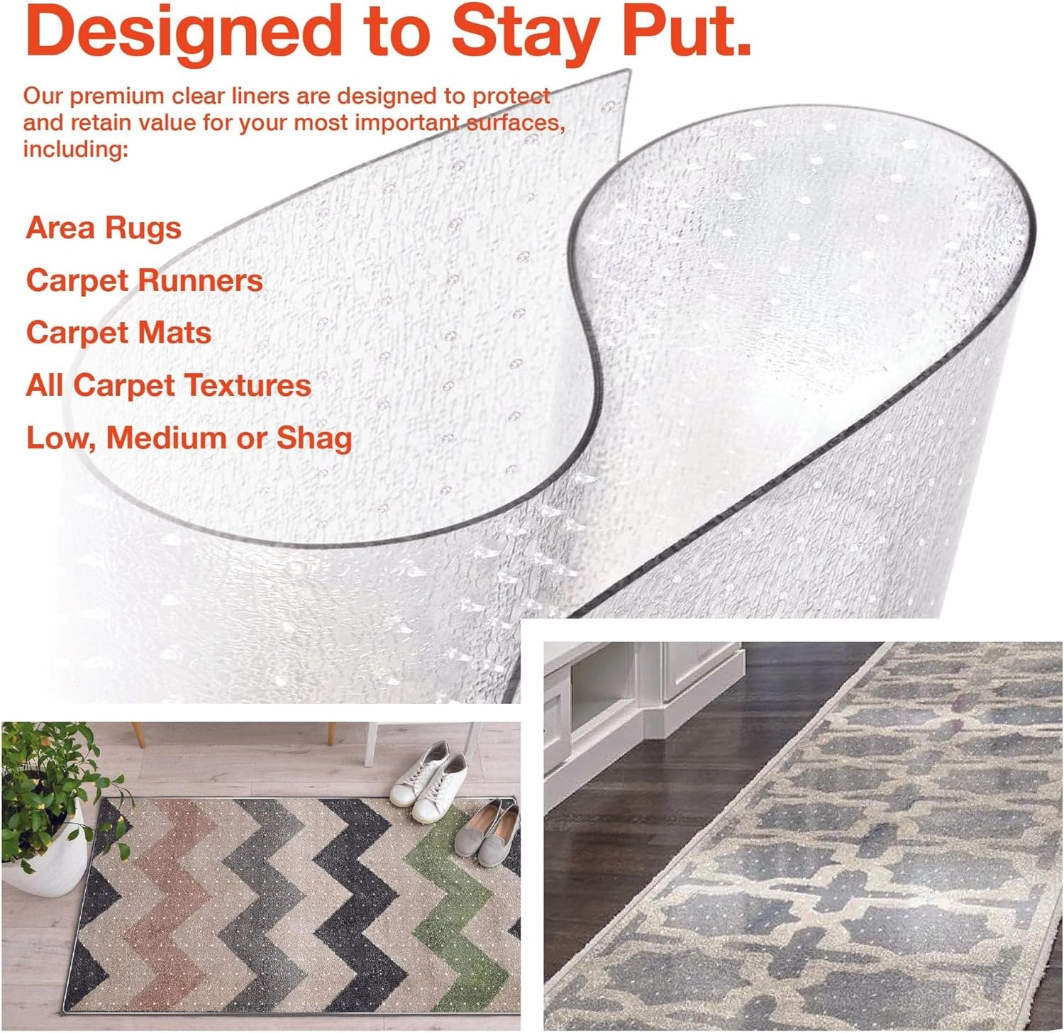 Clear Carpet Runner, USA Made, Safe, 36 x 36 Inch, 2mm Thick Cleated Vinyl, Clear Rug Protector for Carpet, Floor Protector Mat for Area Rug