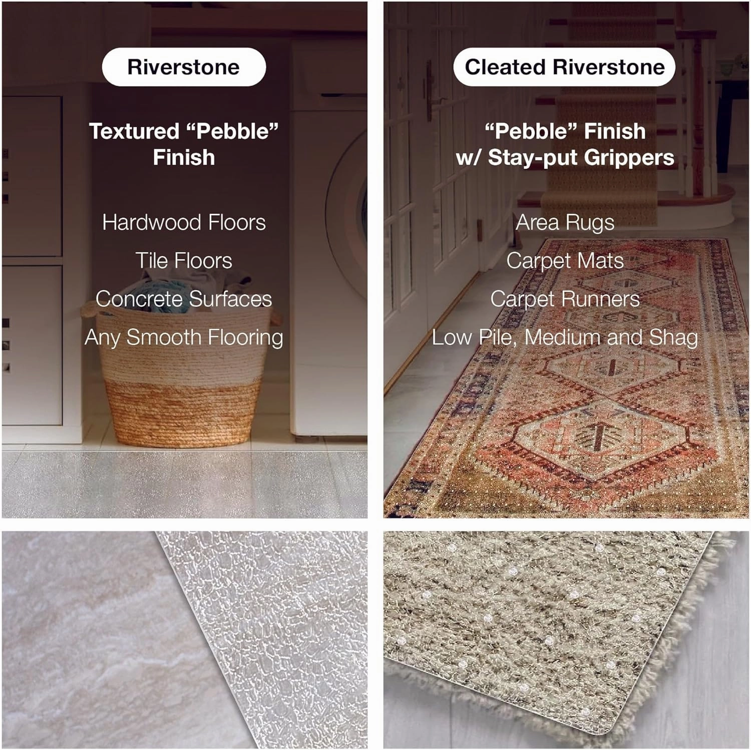 Clear Carpet Runner, USA Made, Safe, 36 x 36 Inch, 2mm Thick Cleated Vinyl, Clear Rug Protector for Carpet, Floor Protector Mat for Area Rug