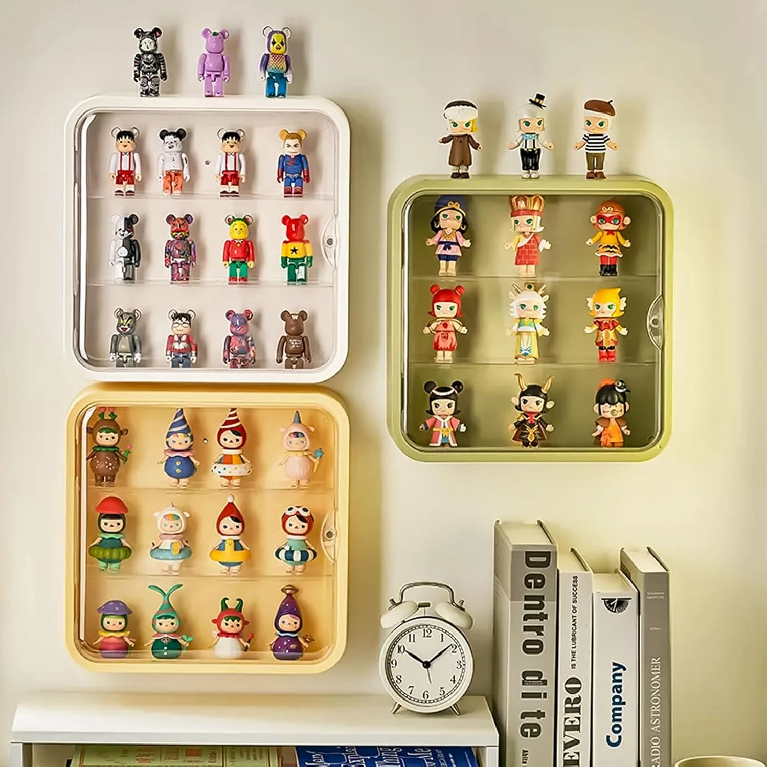 Clear Display Case for Figures, Collectibles Display Box with Shelves, Wall Mounted or Desktop Plastic Organizer, Miniature Display Case for Mini Figure Toys, 12 Inch (Yellow-1 Pack)