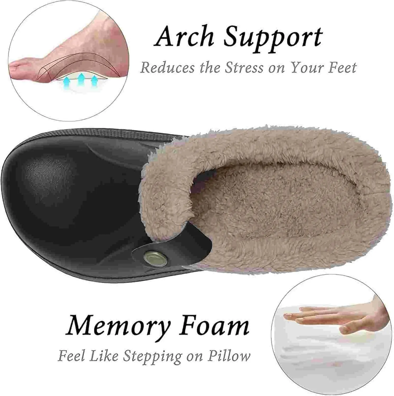 Clog Slippers for Women Lined Croc Memory Foam Warm Garden Shoes Slippers Winter Waterproof Indoor Outdoor Shoes