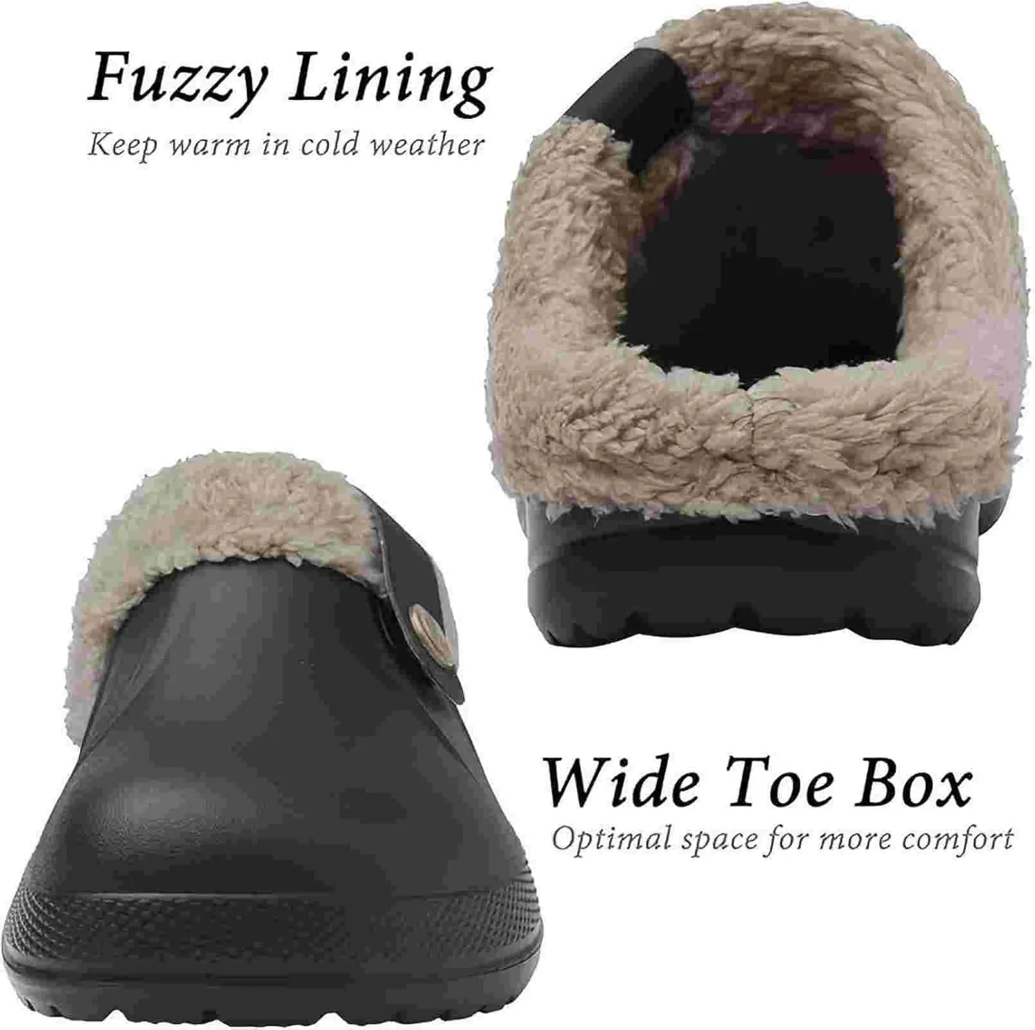 Clog Slippers for Women Lined Croc Memory Foam Warm Garden Shoes Slippers Winter Waterproof Indoor Outdoor Shoes