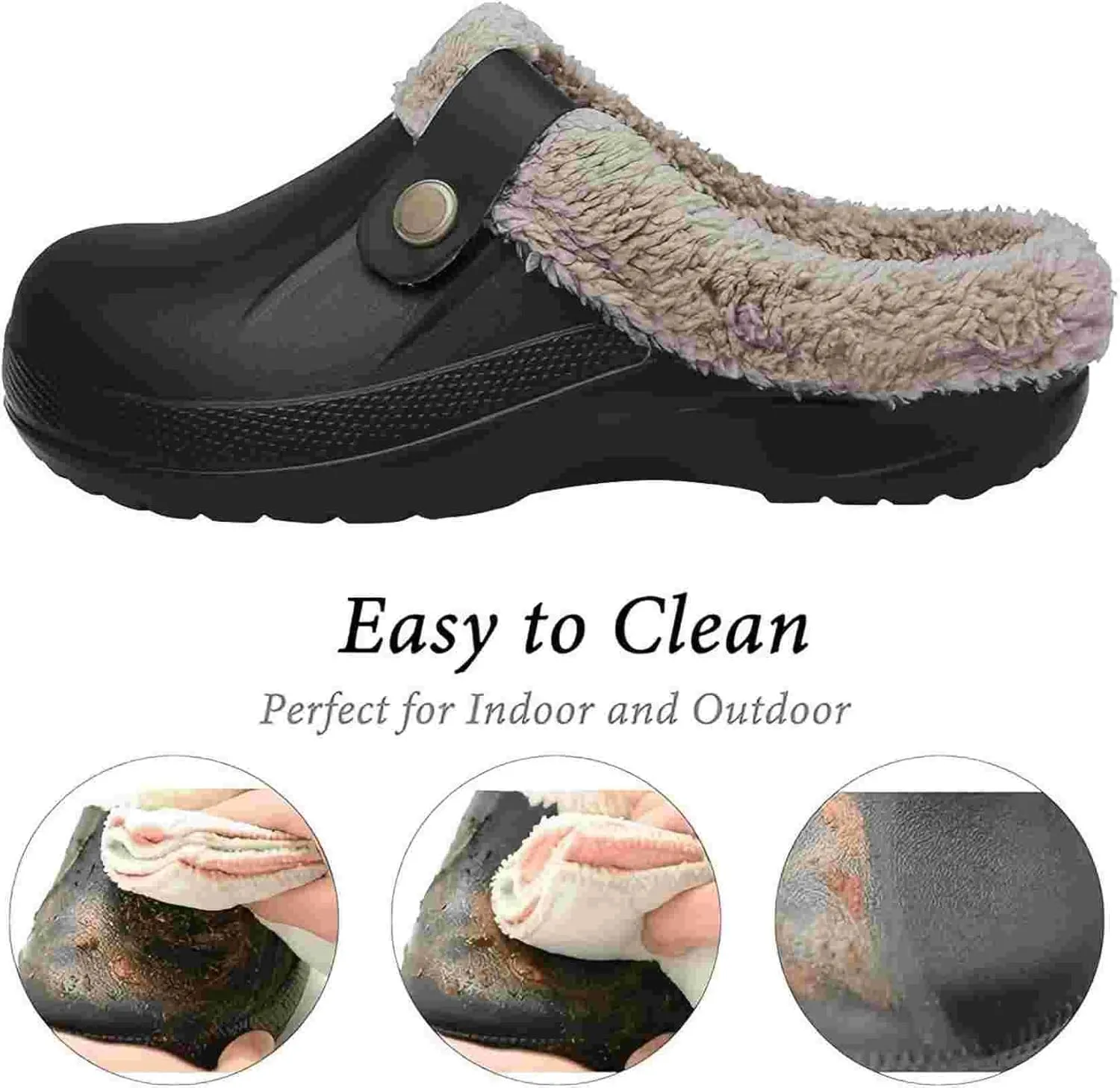 Clog Slippers for Women Lined Croc Memory Foam Warm Garden Shoes Slippers Winter Waterproof Indoor Outdoor Shoes
