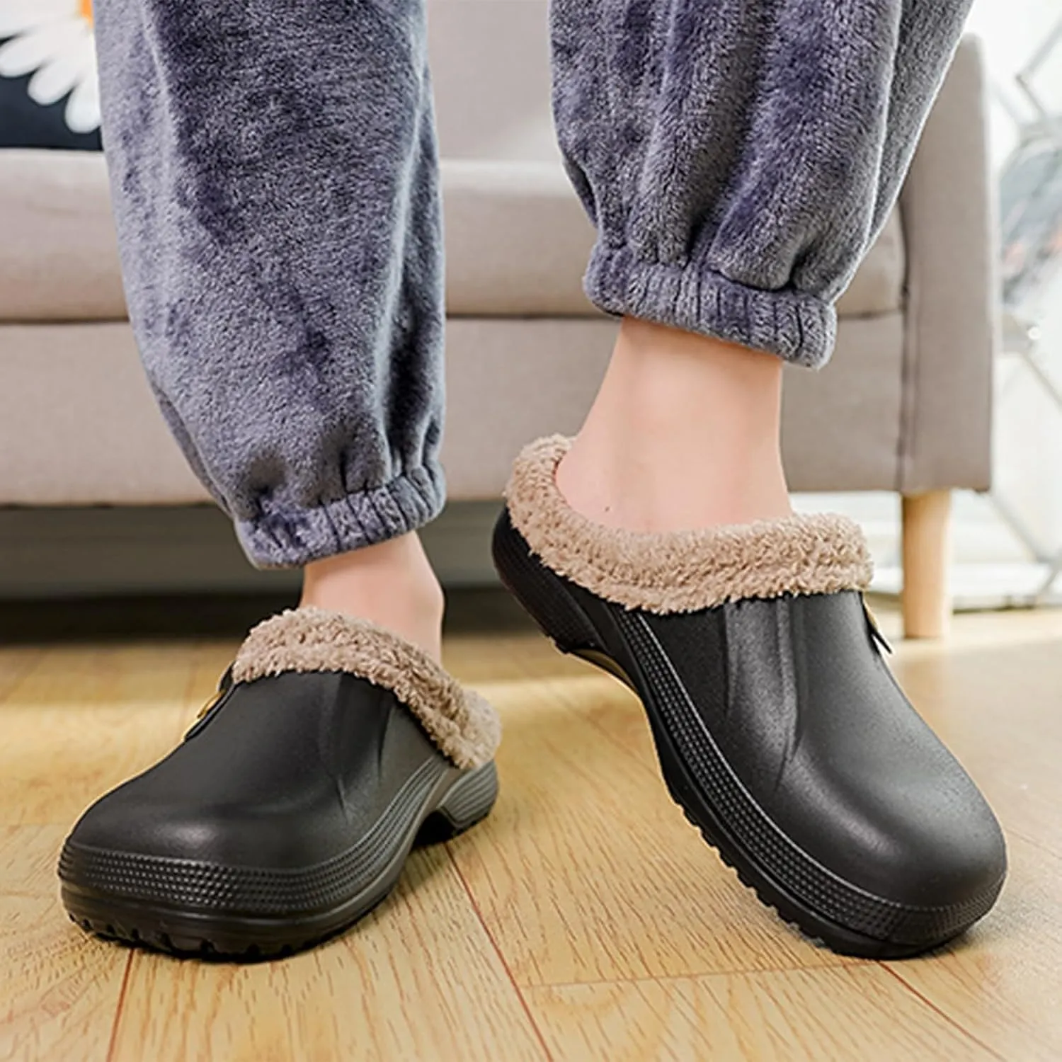 Clog Slippers for Women Lined Croc Memory Foam Warm Garden Shoes Slippers Winter Waterproof Indoor Outdoor Shoes