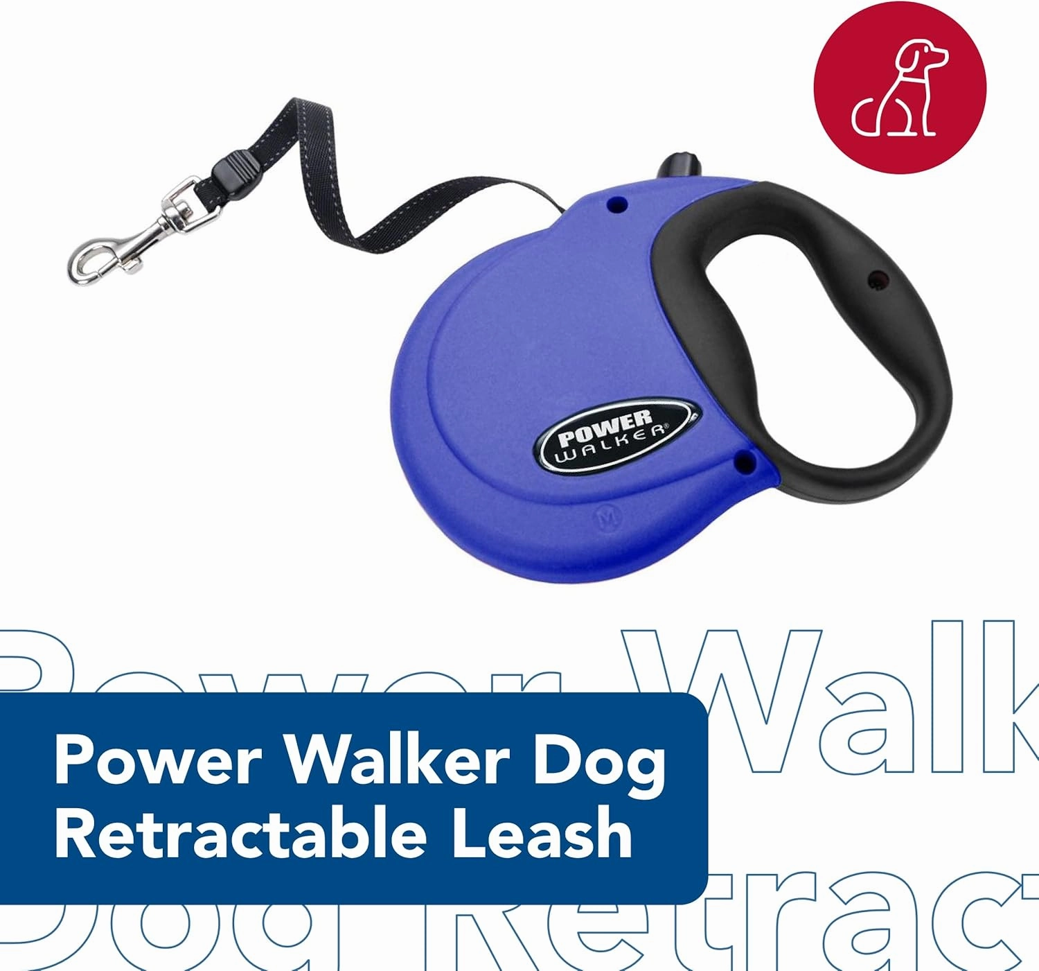 Coastal Pet Power Walker Dog Retractable Leash - Reflective Dog Leash - Stop-and-Release Control Button - Comfort Grip Handle - Red - Medium
