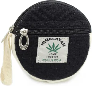 Coin Purse For Women Handmade Hemp Coin Pouch Eco friendly Hippie Boho Wallet Earphone holder (Black)