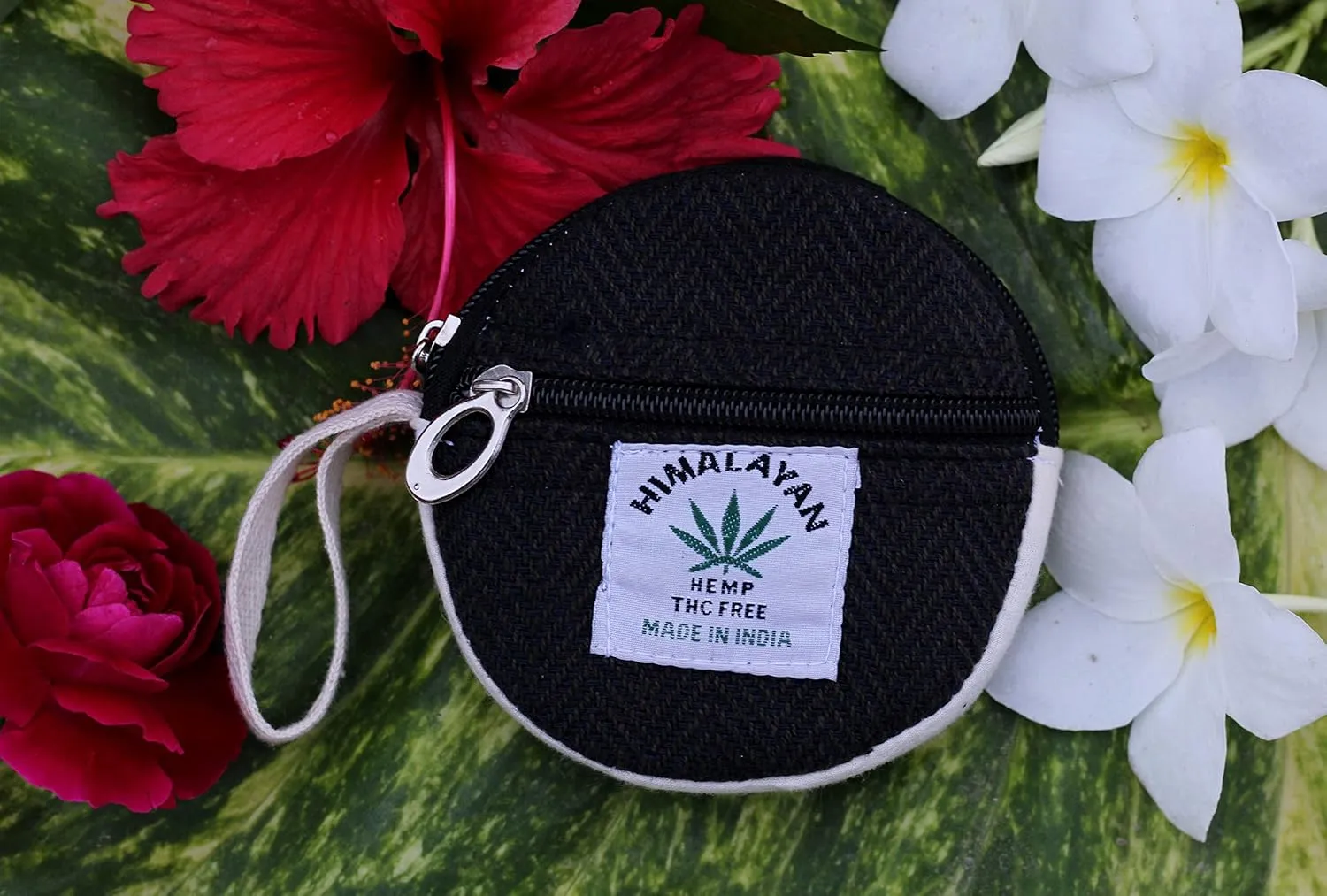 Coin Purse For Women Handmade Hemp Coin Pouch Eco friendly Hippie Boho Wallet Earphone holder (Fade Black)