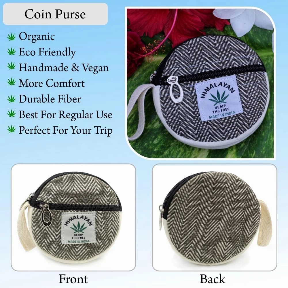 Coin Purse For Women Handmade Hemp Coin Pouch Eco friendly Hippie Boho Wallet Earphone holder (Dark Green)