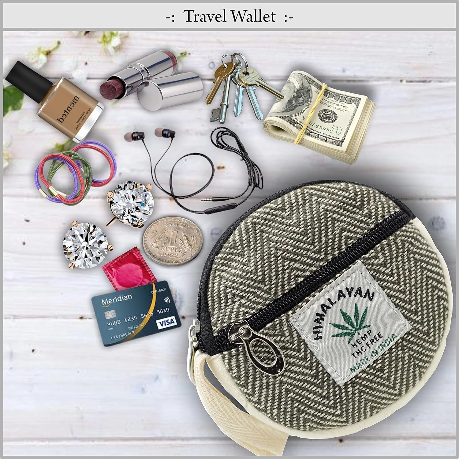 Coin Purse For Women Handmade Hemp Coin Pouch Eco friendly Hippie Boho Wallet Earphone holder (Dark Green)
