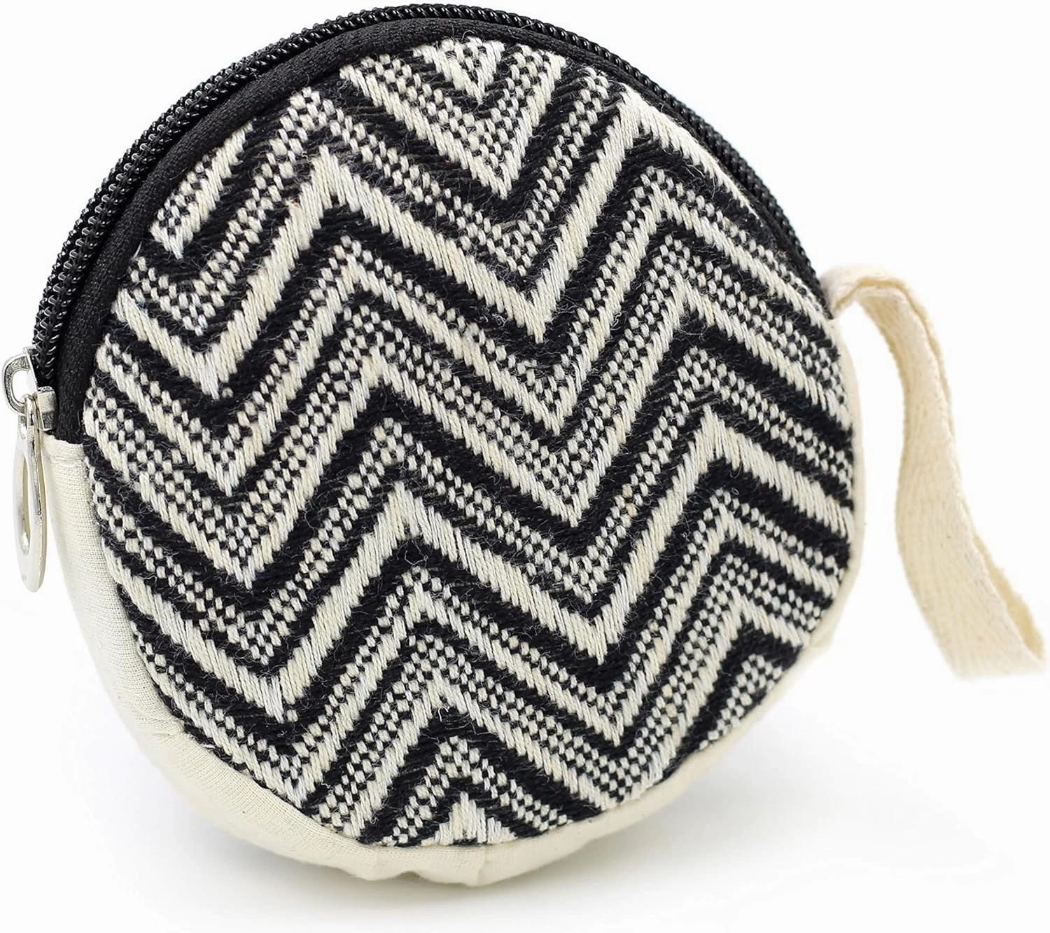 Coin Purse For Women Handmade Hemp Coin Pouch Eco friendly Hippie Boho Wallet Earphone holder (Zigzag Black)
