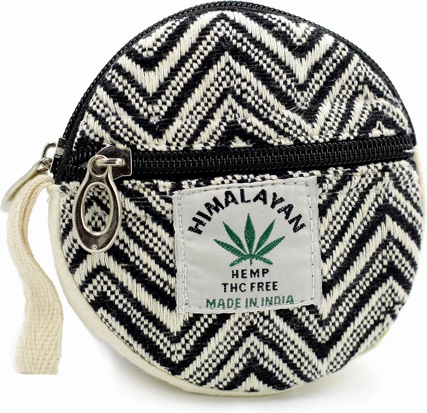 Coin Purse For Women Handmade Hemp Coin Pouch Eco friendly Hippie Boho Wallet Earphone holder (Zigzag Black)