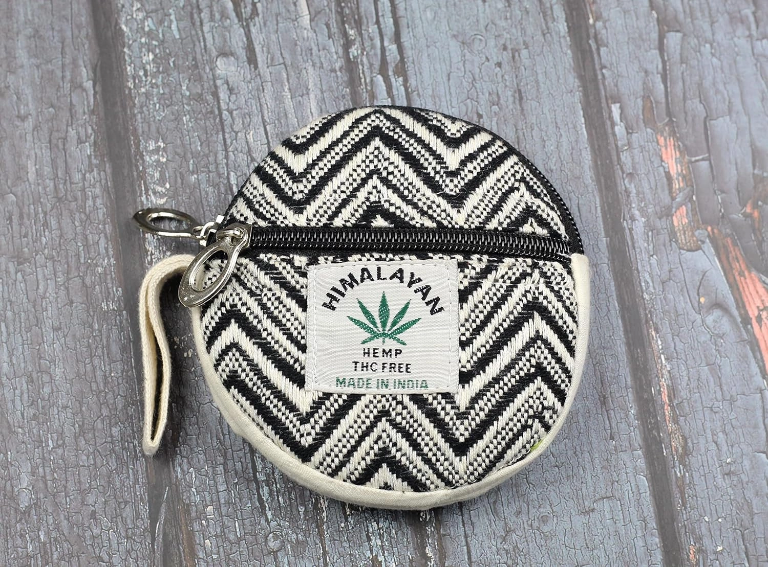 Coin Purse For Women Handmade Hemp Coin Pouch Eco friendly Hippie Boho Wallet Earphone holder (Zigzag Black)