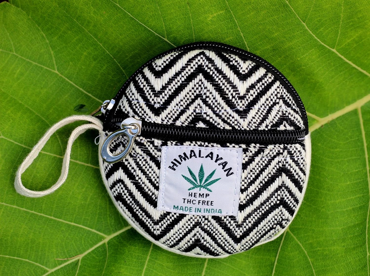 Coin Purse For Women Handmade Hemp Coin Pouch Eco friendly Hippie Boho Wallet Earphone holder (Zigzag Black), Standard (MFCP003)