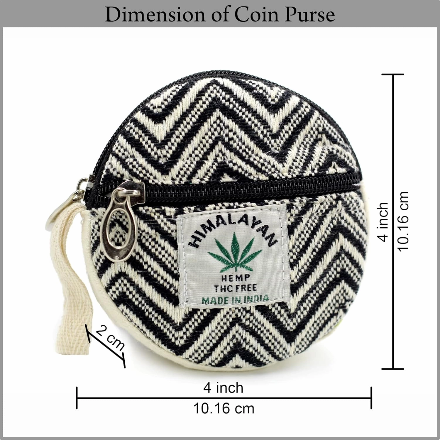Coin Purse For Women Handmade Hemp Coin Pouch Eco friendly Hippie Boho Wallet Earphone holder (Zigzag Black), Standard (MFCP003)