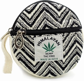 Coin Purse For Women Handmade Hemp Coin Pouch Eco friendly Hippie Boho Wallet Earphone holder (Zigzag Black)