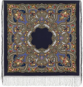 Collectible Exclusive Russian Shawl 100% Wool 58x58 inches Pashmina Scarf 148x148 cm Huge Square Wrap Silk Tassels Fringe Pavlovoposadskiy Platok Heavenly 391-13