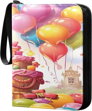 Colorful Balloons and Cake 4 Pockets Card Binder for 400 Standard Trading Cards,Waterproof Card Holder Album for TCG, CCG, MTG, Gifts For Boys and Girls