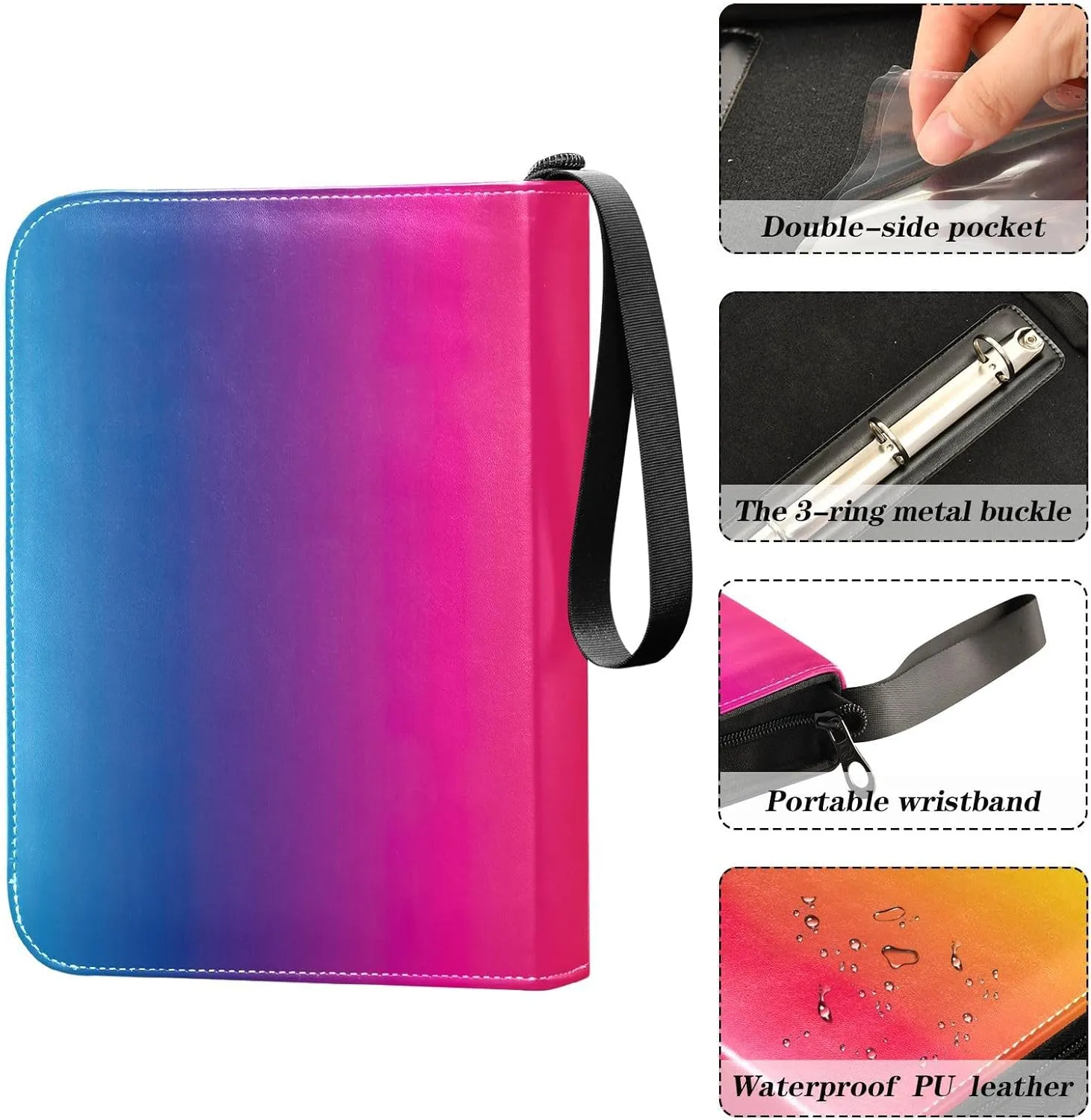 Colorful Rainbow Gradient Card Binder 3-Ring Card Collector Album Holder Collection Case Book Display Storage Carrying Gift