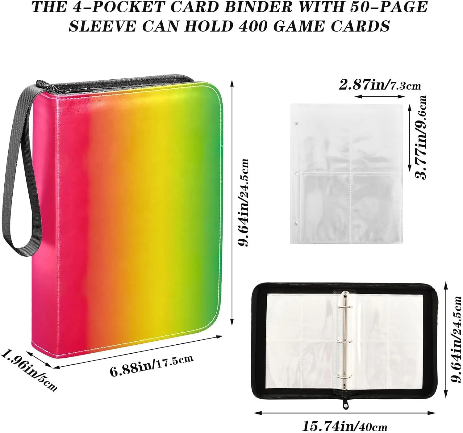 Colorful Rainbow Gradient Card Binder 3-Ring Card Collector Album Holder Collection Case Book Display Storage Carrying Gift