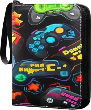 Colorful Video Game Controllers 4 Pockets Card Binder for 400 Standard Trading Cards,Waterproof Card Holder Album for TCG, CCG, MTG, Gifts For Boys and Girls