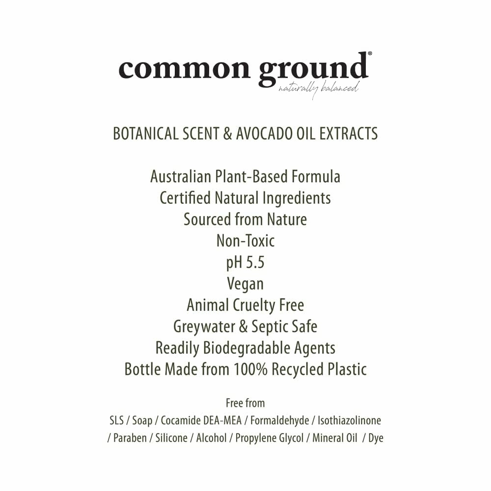 COMMON GROUND All Natural Body Wash - Paraben & Cruelty Free, Organic, Vegan, Plant-Based, Botanical Scent & Avocado Oil Extracts - All Skin Types, Men & Women, Sensitive
