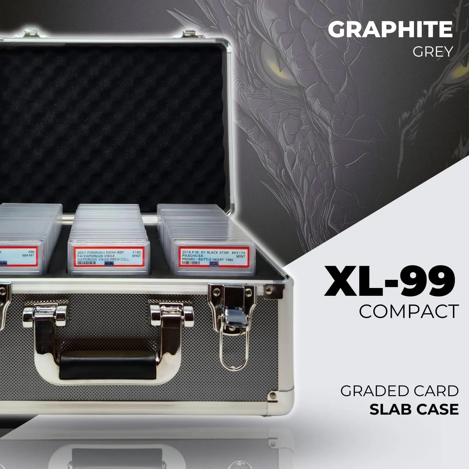 Compact Metal Slab Case – Holds 99 Graded Sports and Trading Cards – Durable Aluminum Storage Box for PSA, BGS, CGC Slabs – XL-99 Grey