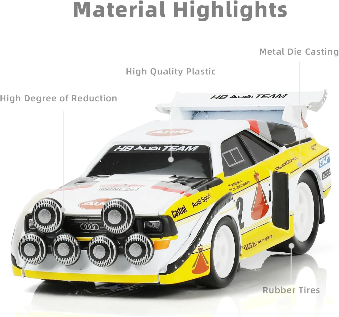 Compatible for Audi Sport Quattro Car Model Toy 1/64 Alloy Metal Diecast Yellow Car Model Toy Gift Small Classic Auto Model Antique Collection Sport Vehicle Model Toy for Men Adult