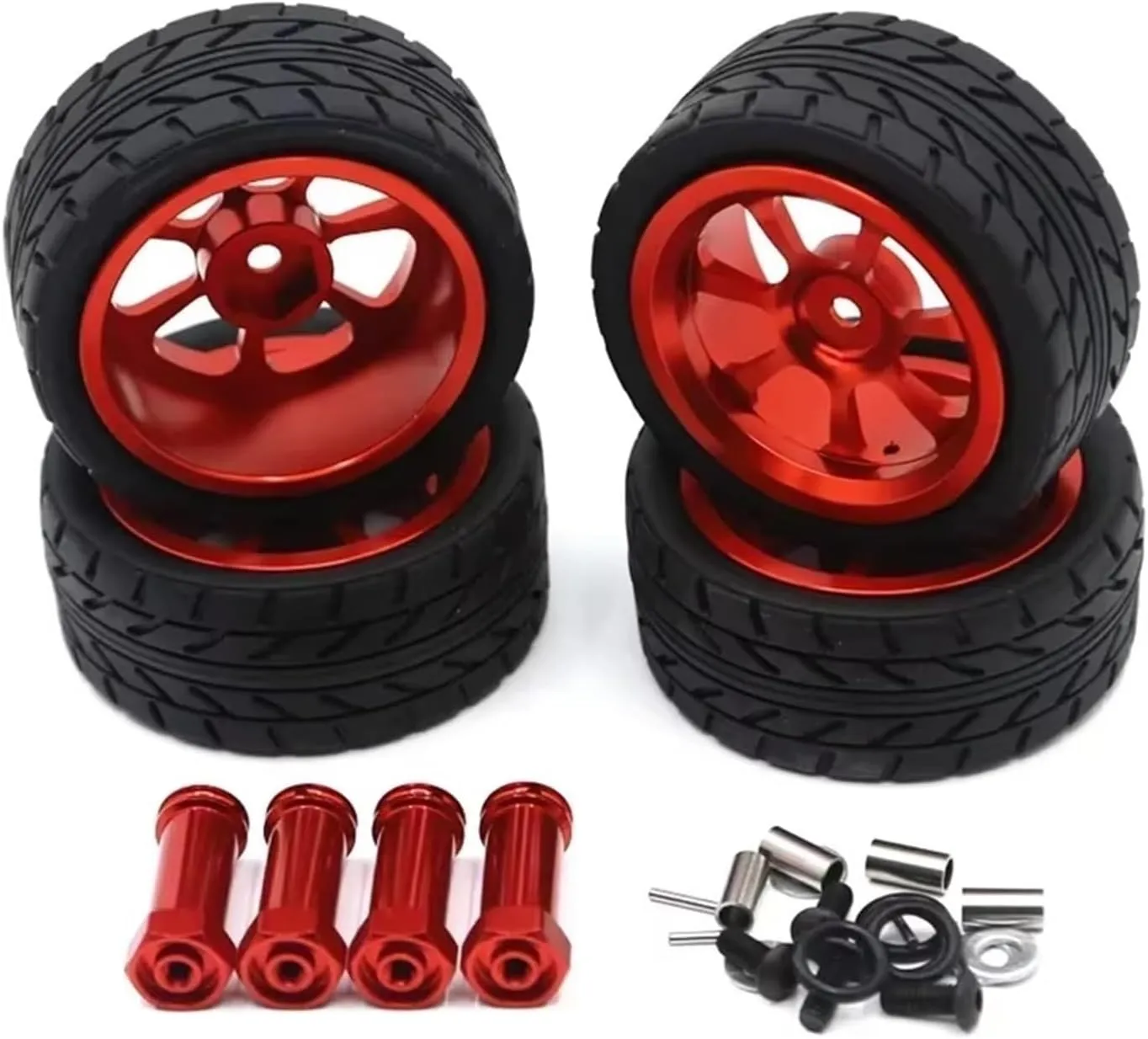 Compatible with WLtoys 144001 A959 A949 A969 A979 A959-B A969-B A979-B RC Car Spare Parts Upgrade Metal Wheel Tire Extender RC Wheel Tires(Red)