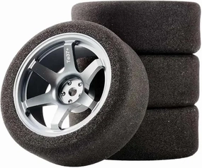 Compatible with RC for HSP for HPI On-Road for Racing Car Model Toys 1/10 Scale Sponge Tires and Wheel Rims with 3mm Offset and 12mm Hex RC Wheel Tires(Gray)