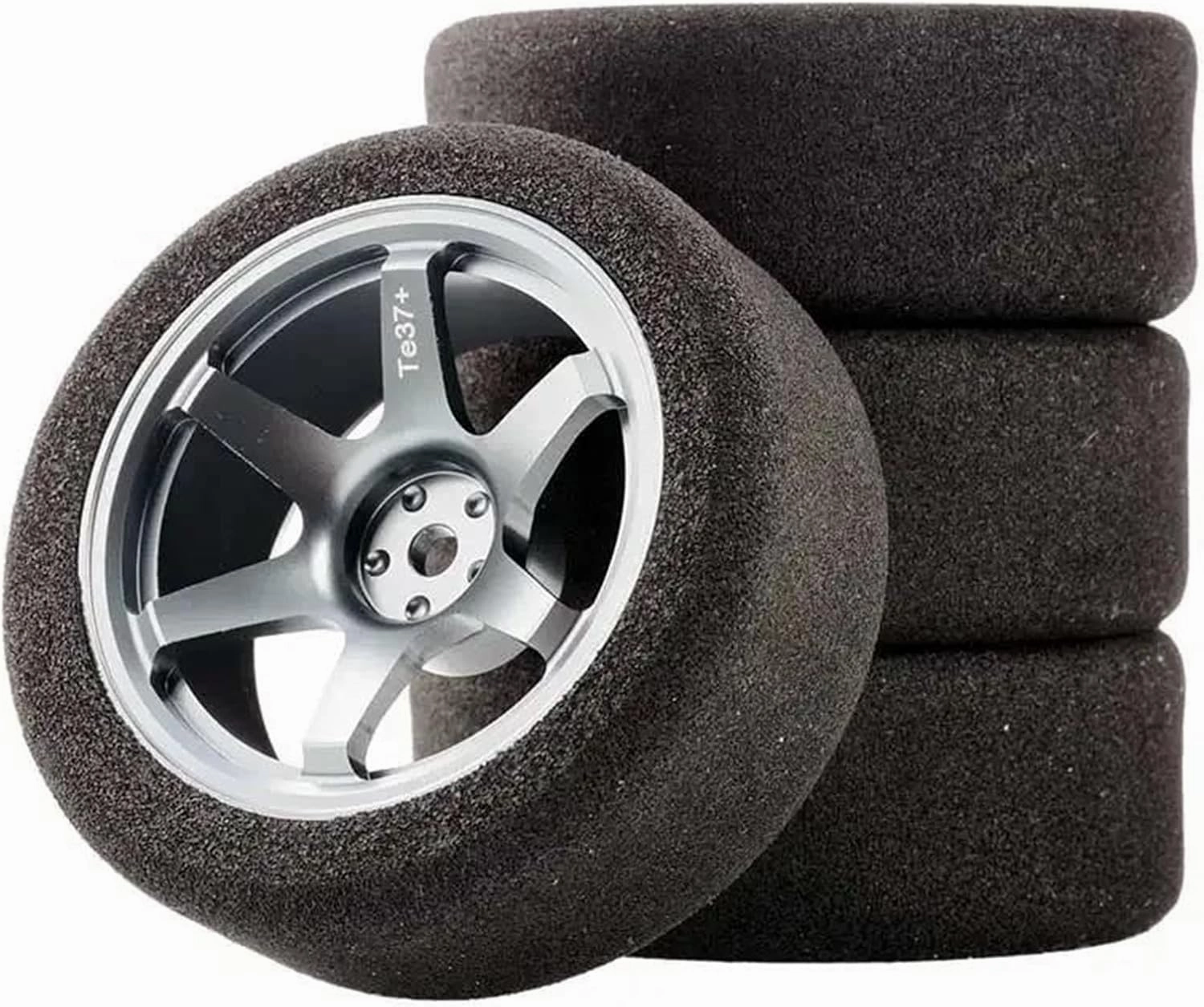 Compatible with RC for HSP for HPI On-Road for Racing Car Model Toys 1/10 Scale Sponge Tires and Wheel Rims with 3mm Offset and 12mm Hex RC Wheel Tires(Gray)
