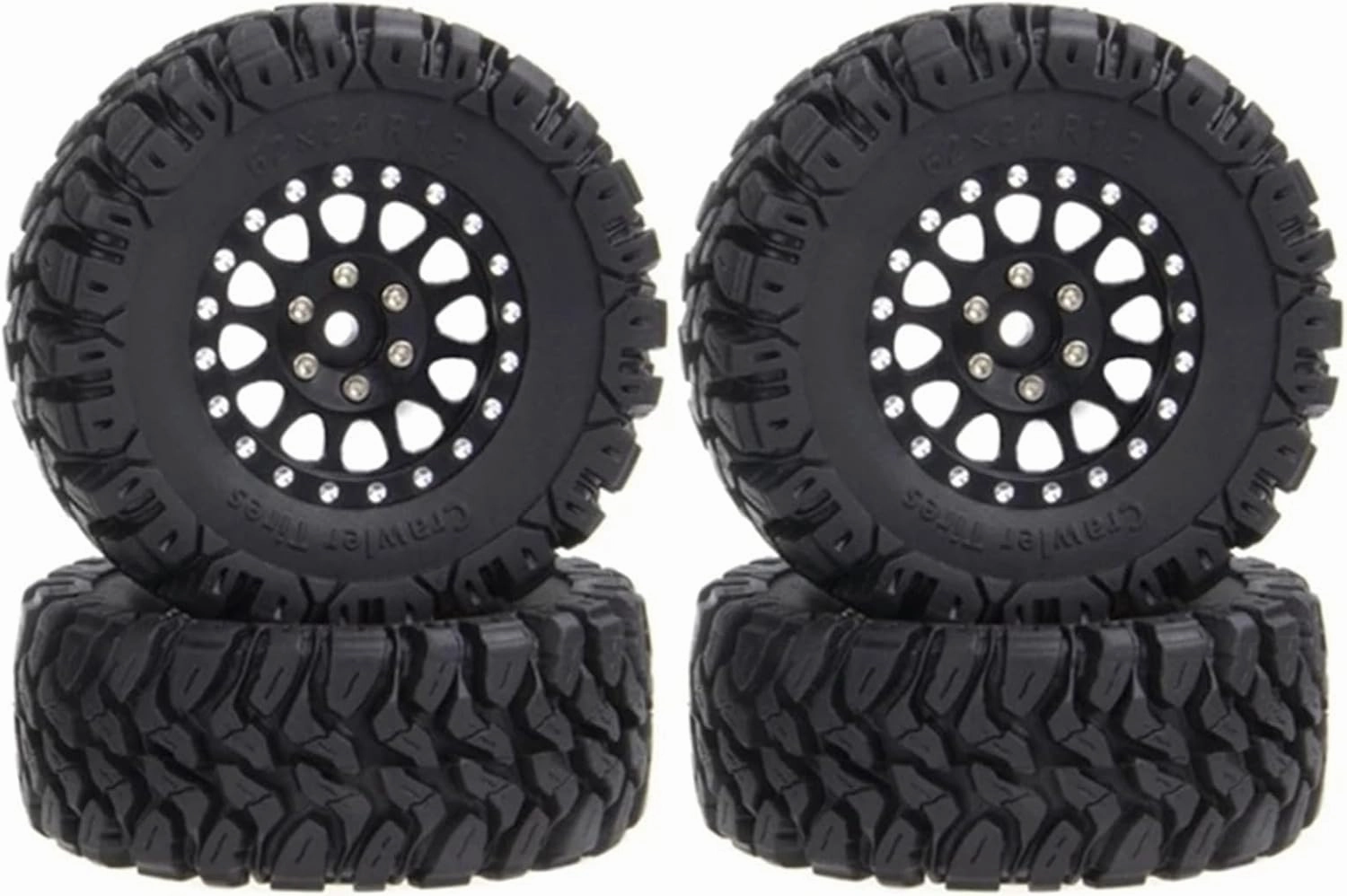 Compatible with TRX4M for Axial SCX24 AX24 FCX24 1/24 RC Crawler Car 4Pcs 62X24mm 1.2 Inch Metal Beadlock Wheel Rim Tire Set RC Wheel Tires(Black)