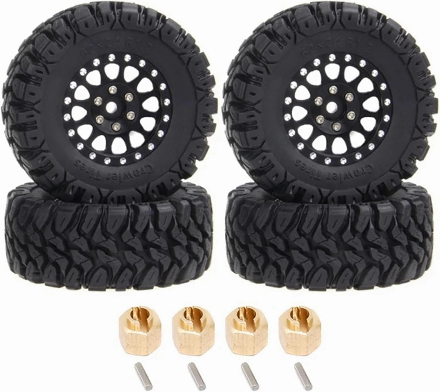 Compatible with TRX4M for Axial SCX24 AX24 FCX24 1/24 RC Crawler Car 4Pcs 62X24mm 1.2 Inch Metal Beadlock Wheel Rim Tire Set RC Wheel Tires(Black)
