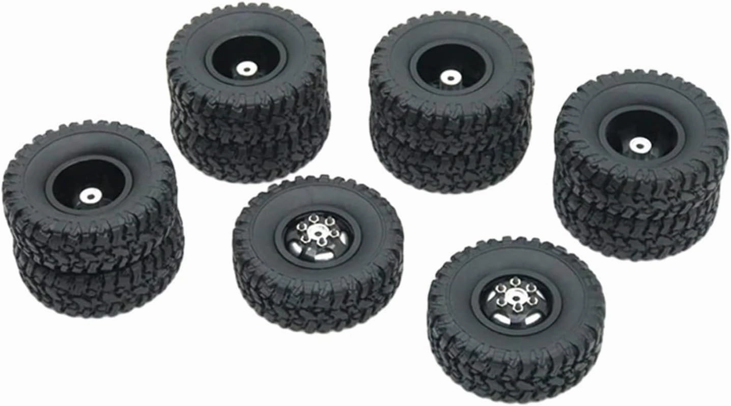Compatible with WPL 6WD 1/16 C14 B16 B36 RC Crawler Car Parts 10pcs Aluminum Alloy Wheel Rims with Rubber Tires Tyre RC Wheel Tires(Black)