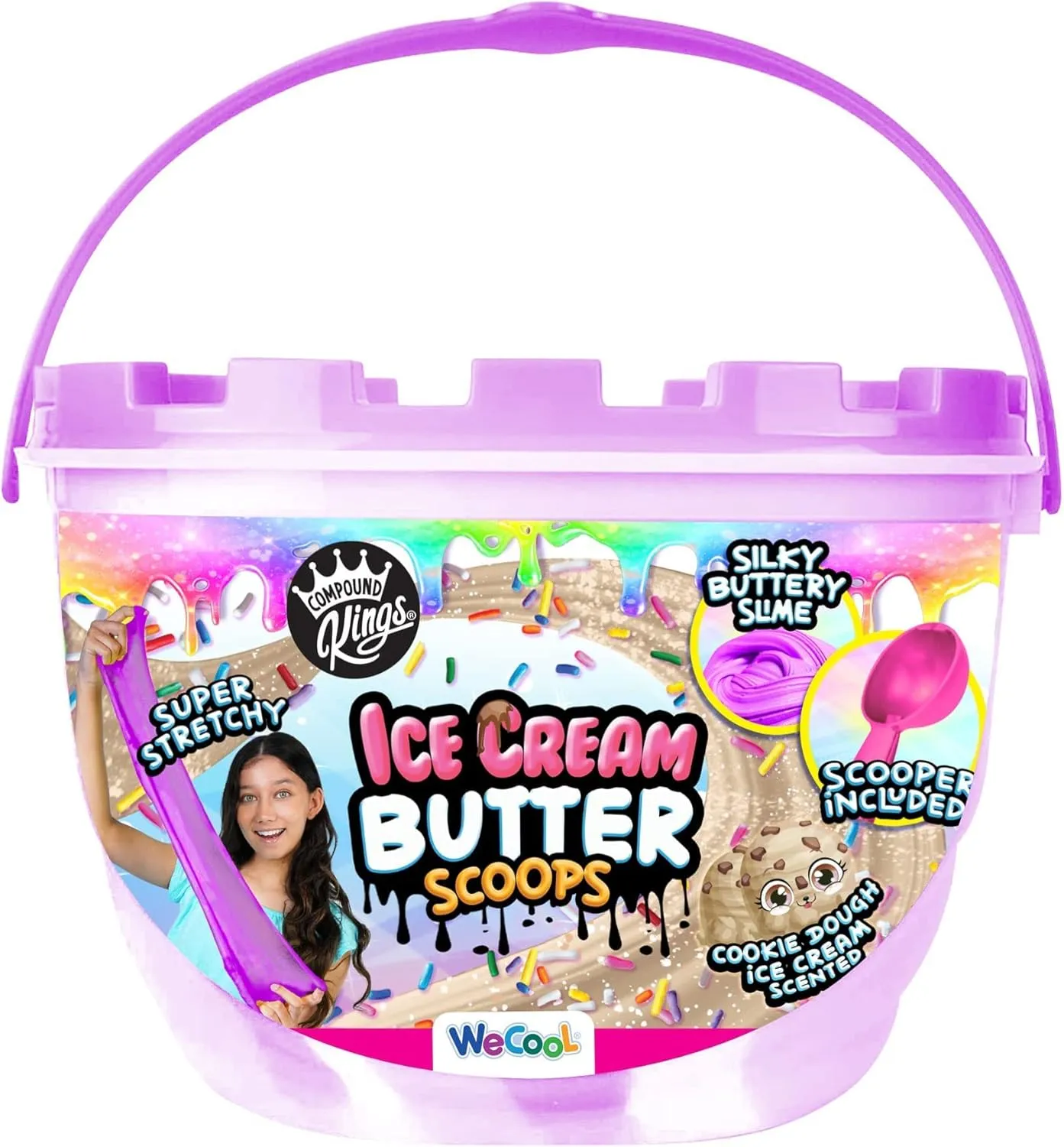 Compound Kings Ice Cream Butter Cloudz Scented Large Slime Bucket for Kids – Soft, Squishy, Non-Toxic Sensory Toy | Cookie Dough Scented Purple, Pink & White Swirl Gift Set