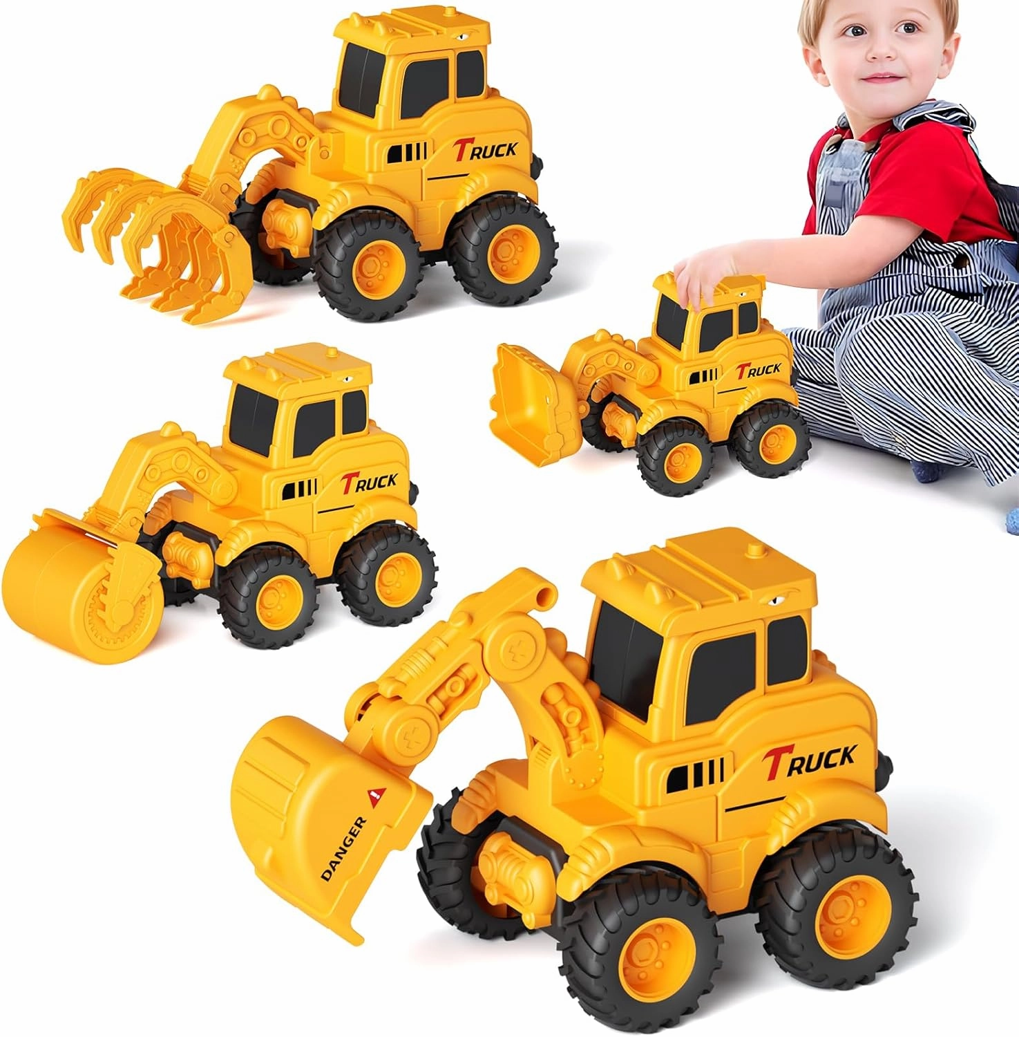 Construction Toys for 2 3 4 5 6   Year Old Boys Kids Toddlers Girls, Sandbox Excavator Toy Trucks Construction Truck Toys Vehicles Bulldozer Road Roller Toy Christmas Birthday Gifts for Boys