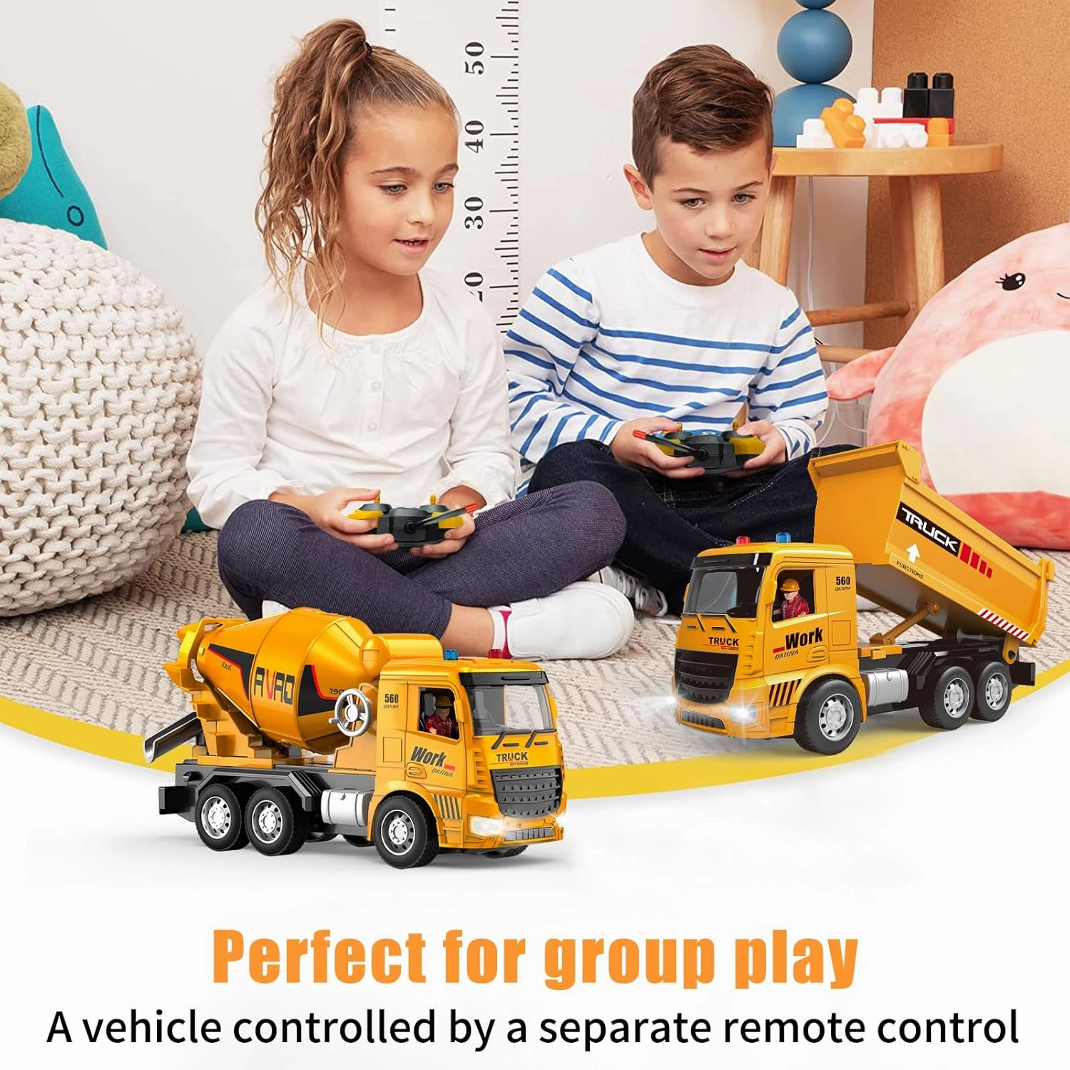 Construction Toys for Toddlers 6-12 Year Boys Girls, Remote Control Truck and Cement Mixer Truck, Kids Ideal Birthday Party Present