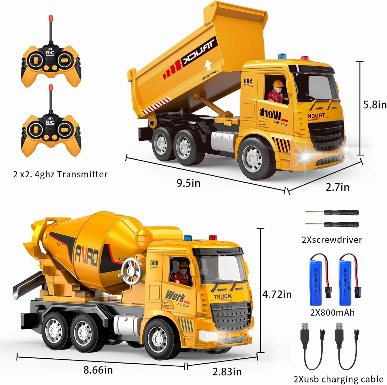 Construction Toys for Toddlers 6-12 Year Boys Girls, Remote Control Truck and Cement Mixer Truck, Kids Ideal Birthday Party Present