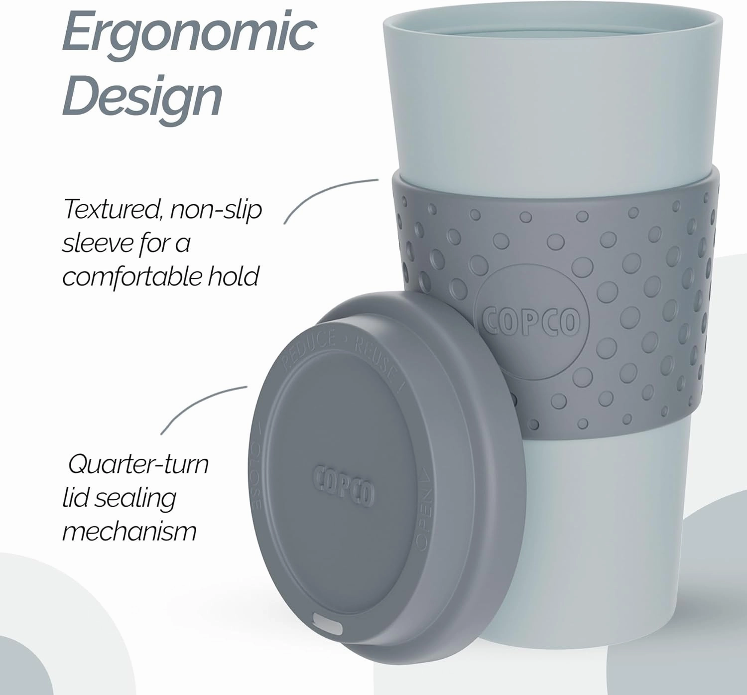 Copco Acadia 16oz Travel Mug with Lid, Set of 2 Double Wall Insulated Tumbler, Non-Slip Sleeve and BPA-Free - Microwave & Dishwasher Safe, Reusable Plastic To Go Travel Coffee Mug (Aqua/Gray)