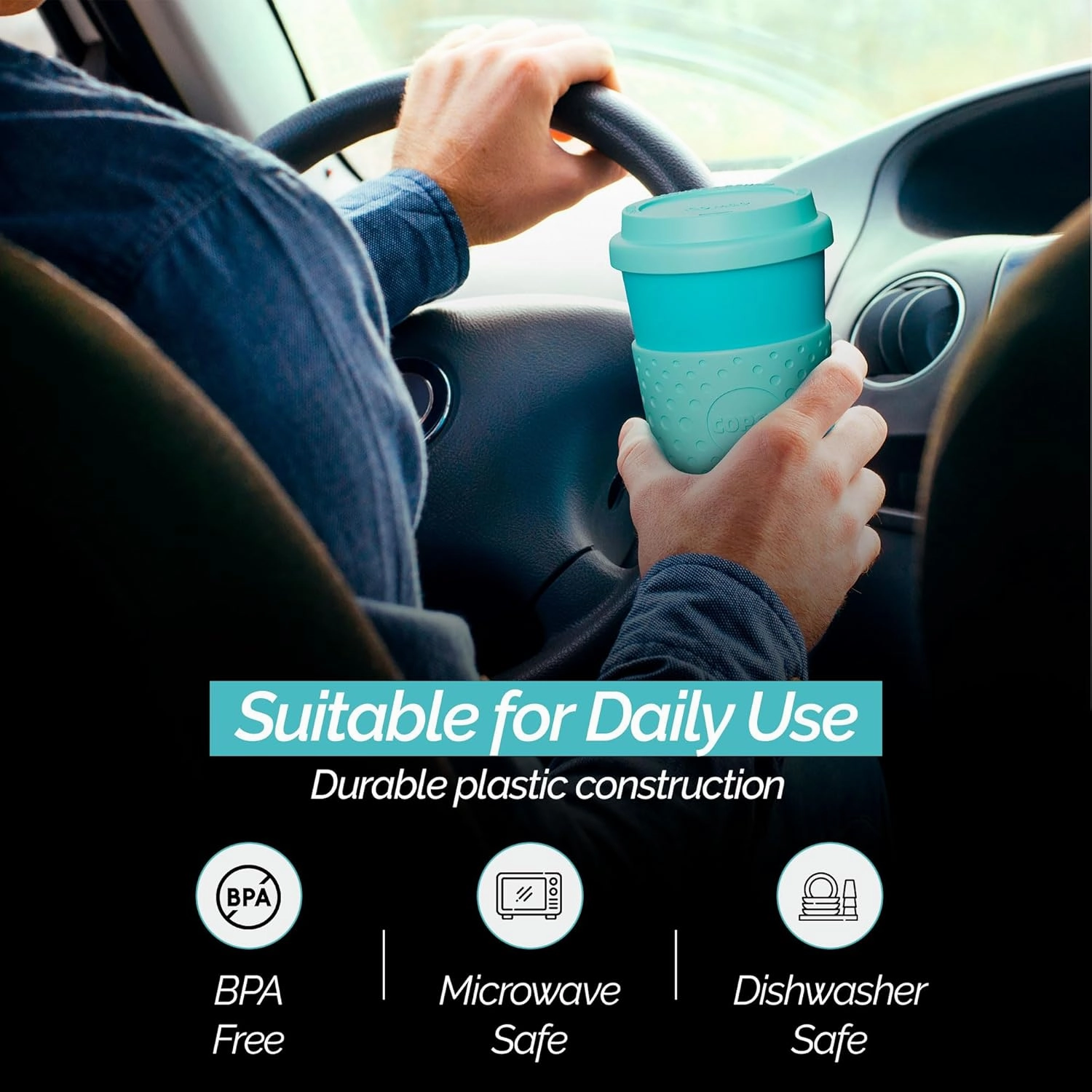 Copco Acadia 16oz Travel Mug with Lid, Set of 2 Double Wall Insulated Tumbler, Non-Slip Sleeve and BPA-Free - Microwave & Dishwasher Safe, Reusable Plastic To Go Travel Coffee Mug (Aqua/Mint)